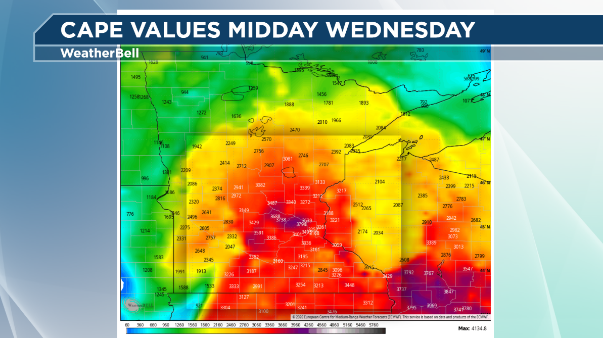 CAPE Values Midday Wednesday