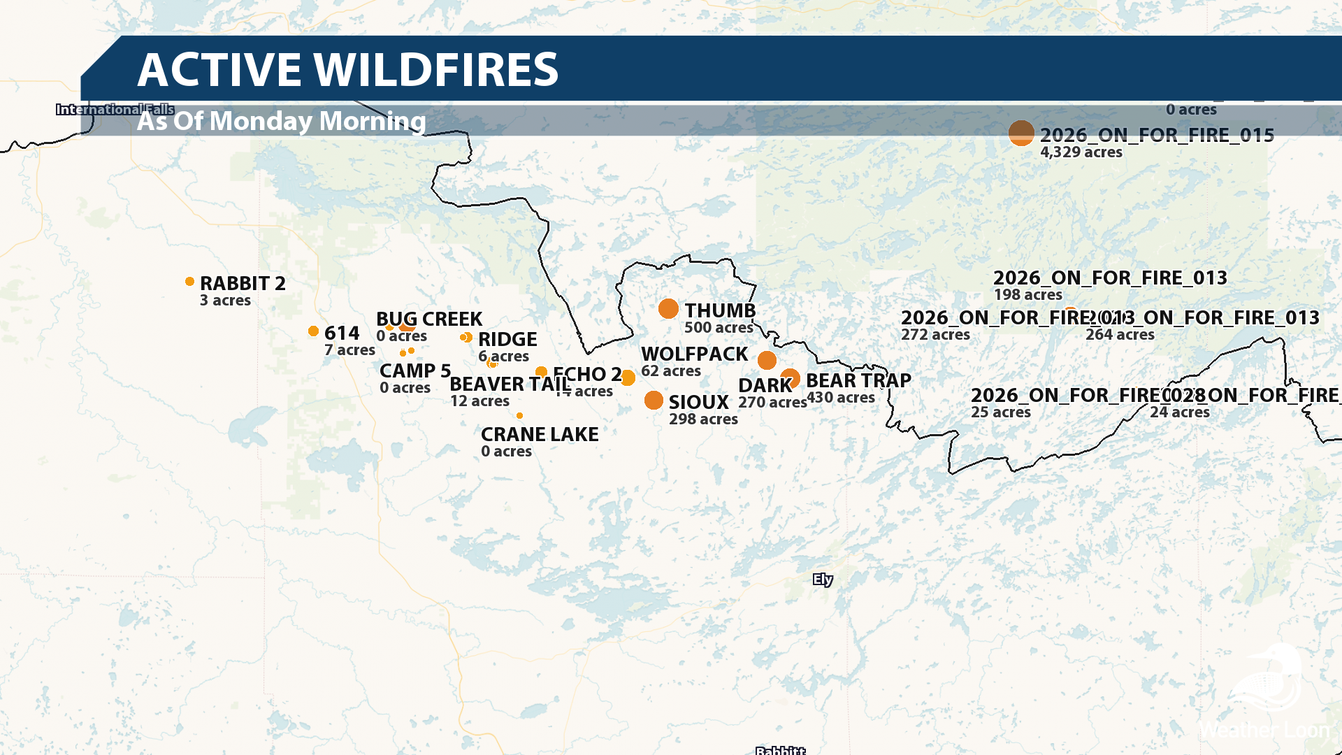 Map of active wildfires as of Monday morning. Source: Praedictix Weather.