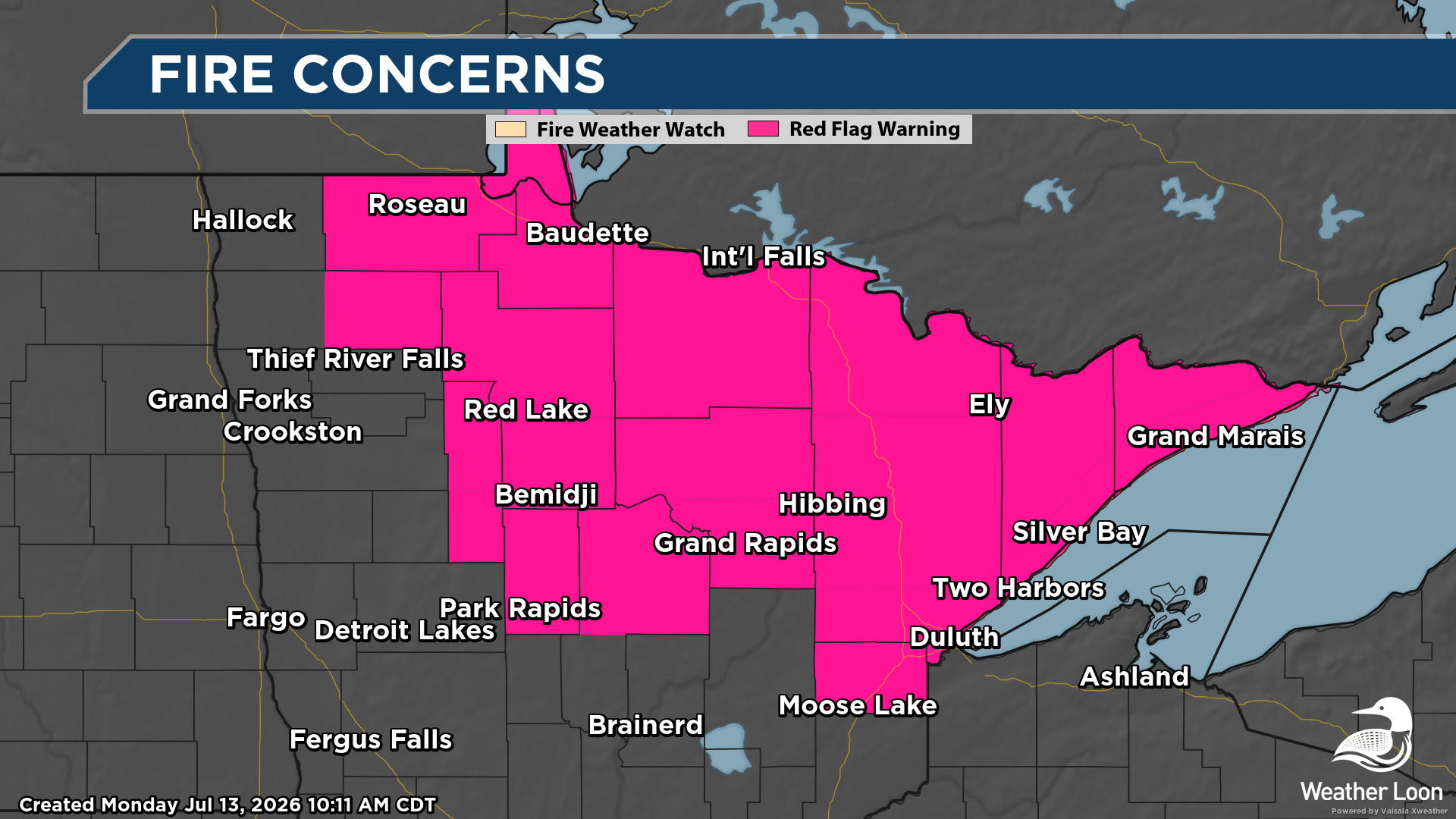 Red Flag Warnings Monday across northern Minnesota.