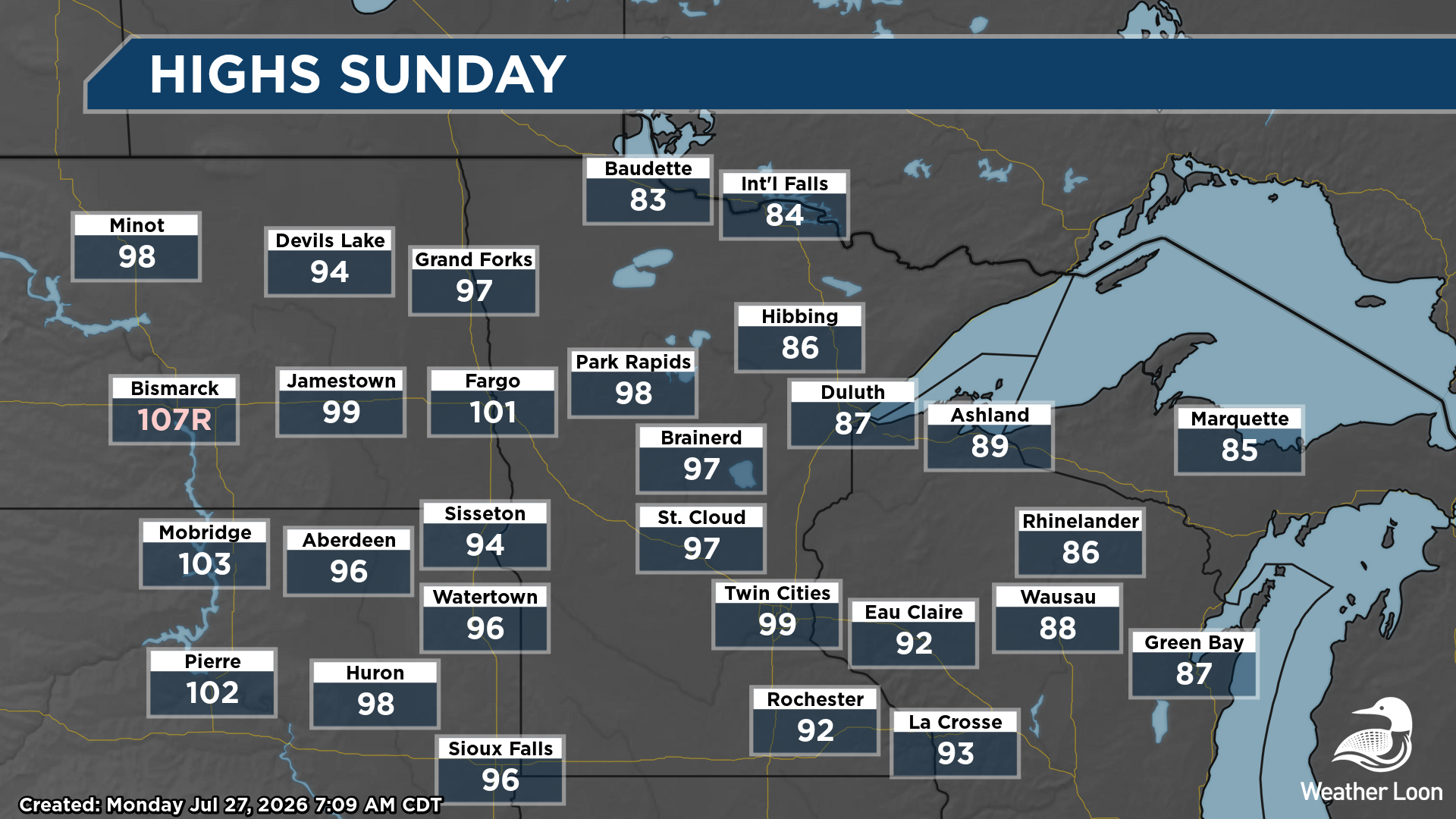 Sunday highs across Minnesota
